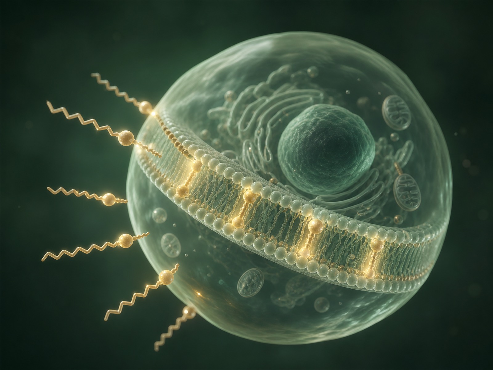 Illustration of C15:0 strengthening a cell membrane